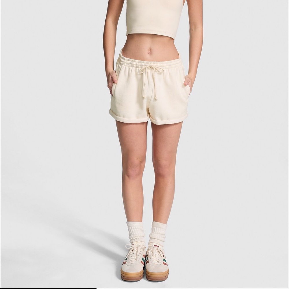 VS PINK White Shell Ivy Fleece Rolled Hem Short